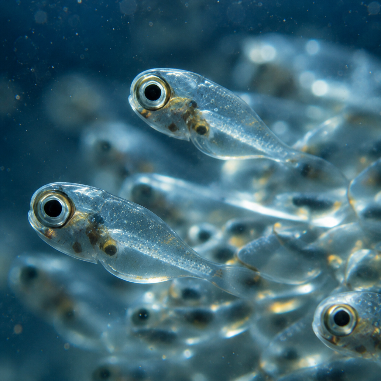 Larves de poissons marins en développement